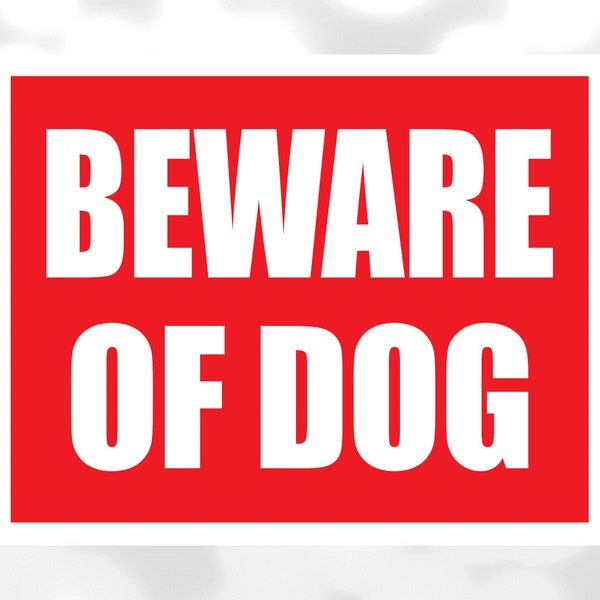 Shape Clipart: Standard Rectangle Shaped Red Sign with "Beware of Dog" Cutout Layered on White Solid Background - Digital Download SVG & PNG