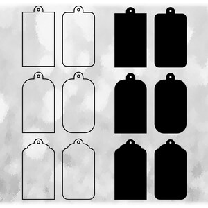 Clipart de forma: etiquetas de presente básicas ou etiquetas de preço em sólido e contorno em uma única folha - Mude a cor você mesmo - Download digital somente SVG