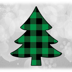 Clipart des Fêtes: Arbre de Noël simple / Evergreen / Pin en vert et noir Buffalo Plaid Flannel Pattern - Téléchargement numérique SVG & PNG