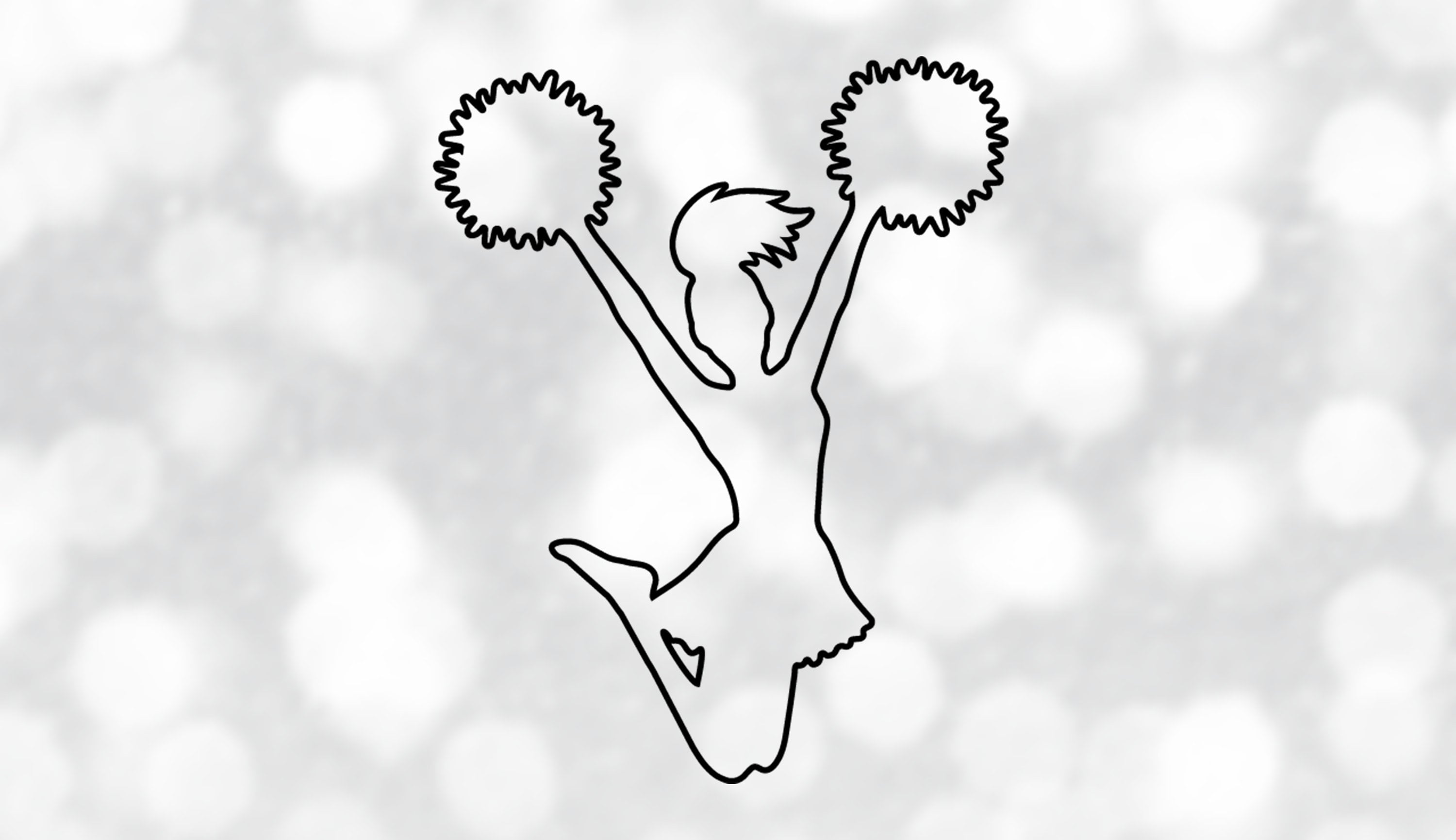Sports Clipart: Black Cheerleader Silhouette Outline Jumping in the Air with Bent Knees and Two Pom Poms - Digital Download svg png dxf pdf