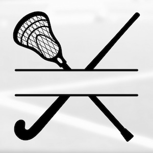 Sports Clipart: Split Crossed Lacrosse and Field Hockey Sticks with Name Frame Space to Personalize - Digital Download svg png dxf pdf