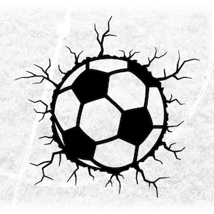Sports Clipart: Black Soccer Ball Outline Inside Cracked Open Hole for Players, Teams, Coaches, Parents - Digital Download svg png dfx pdf