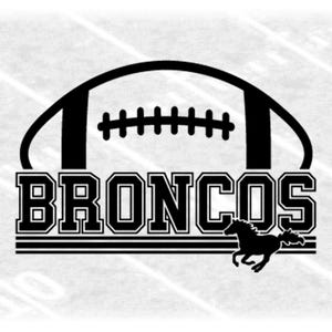 Sports Clipart: Black Half Football with Varsity Style "Broncos" Mascot Team Name with Horse Silhouette - Digital Download svg png dxf pdf