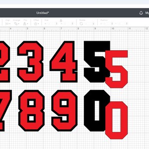 Sports: Thick Jersey Number Templates Grouped on ONE Single Sheet, Red Layered on Black, Digital ...
