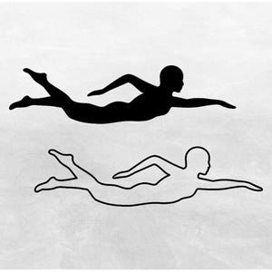 SportsClipart: Simple, Easy Swimmer SIlhouette in Solid and Outline - Change Color with Your Own Software - Digital Download SVG & PNG