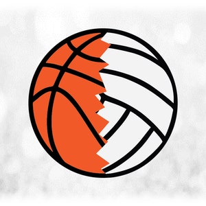 Sports Clipart: Cracked Half Sports Balls - Left Half Orange/Black Basketball & Right Half White/Black Volleyball - Digital Download svg png