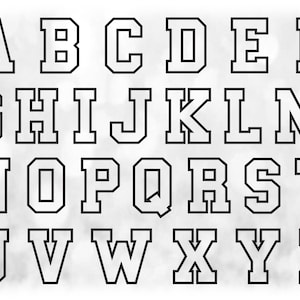 Clipart de esportes: modelos de letras do alfabeto agrupados em uma única folha - contorno preto em negrito - download digital SVG, arquivo de fonte NÃO instalável