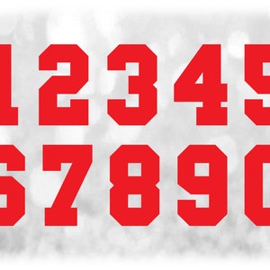 Sports: Jersey Number Templates Grouped on ONE Single Sheet - Red Block Style Type - Digital Download SVG / DXF. Not Installable Font File