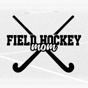 Sports Clipart: Black Sticks and Ball Split by Bold Varsity Word "Field Hockey" with Word "Mom" Cutout - Digital Download svg png dxf pdf