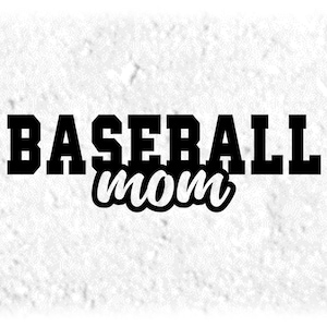 Sports Clipart: Black Bold Word "Baseball" in College Varsity Style and Script Word "Mom" - Digital Download svg png dxf pdf