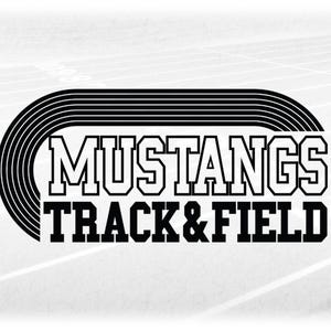 Sports Clipart: Black Running Track with Bold Varsity Style Words "Mustangs" and Black "Track & Field" - Digital Download svg png dxf pdf