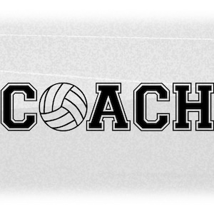 Sports Clipart: Black Word Coach in Collegiate Block Type with Bold Volleyball as Letter O for Coaches Digital Download SVG & PNG image 1