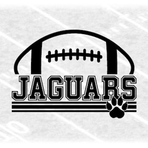 Sports Clipart: Black Half Football with Varsity Style "Jaguars" Mascot Team Name with Cat Paw Print - Digital Download svg png dxf pdf