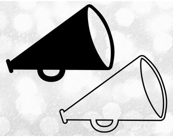 Sports Clipart: Cheerleader Megaphone Silhouette in Black Solid or Outline for Cheer, Cheerleader, Cheering, Poms- Digital Download SVG/PNG