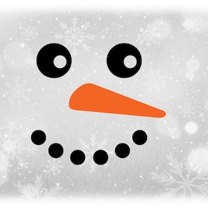 Vakantie Clipart: Winter / Kerstmis Man / Unisex Glimlachende Sneeuwpop Gezicht w / Oranje Wortel Neus, Zwarte Kolen Mond / Ogen - Digitale Download SVG / PNG