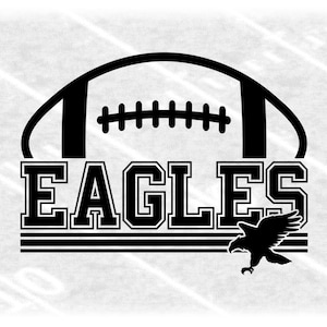 Sports Clipart: Black Half Football with "Eagles" Team Name in Varsity Style with Bird Silhouette Cutout - Digital Download svg png dxf pdf
