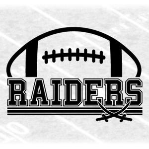 Sports Clipart: Black Half Football with Varsity Style "Raiders" Mascot Team Name with Crossed Swords - Digital Download svg png dxf pdf