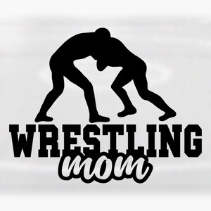 Sports Clipart: Black SIlhoette of Wrestlers with Varsity Word "Wrestling" and Script Word "Mom" Cutout - Digital Download svg png dxf pdf