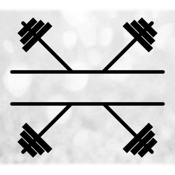 Sports Clipart: Simple Easy Black Barbell / Bar Bell Weight Lifting and Fitness Split Name Frame to Personalize - Digital Download SVG & PNG
