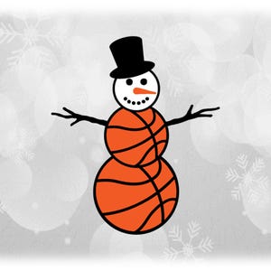 Holiday Clipart: Black on White/Orange Basketball Snowman w/ Eyes, Mouth, Hat, Arms & Orange Carrot Nose - Digital Download svg png dxf pdf