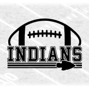 Sports Clipart: Black Half Football with Varsity Style "Indians" Mascot Team Name with Arrowhead - Digital Download svg png dxf pdf