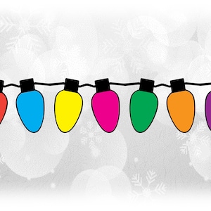 Clipart navideño: hebra recta o cadena de bombillas navideñas en contorno negro y bombillas de colores - Capas - Descarga digital SVG y PNG