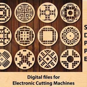 12 Coasters digital files for Laser Cut, SVG Cricut Cutting, CNC Router, Digital, Vector Files, Instant Download