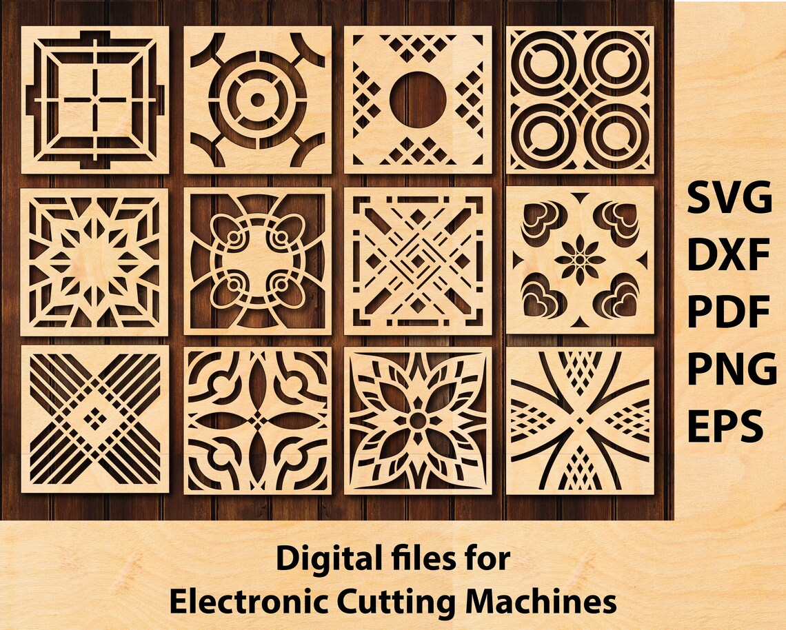 12 Square Coaster SVG, Coasters Stencil DXF, Circle Wall Decor