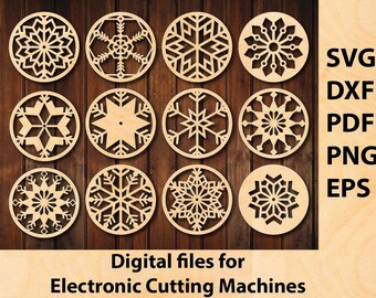 Snowflake Coaster Laser Cutting Files, Snowflake Decor, Snowflake Laser Cutting File, Snowflake SVG, Christmas Decor DXF, Cricut Template