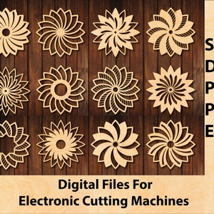 12 Flower Coasters for Laser Cutting SVG DXF PDF Files Digital Templates Instant Download Cricut CnC