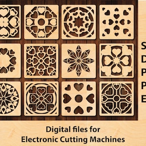 12 HEARTS Coasters digital files for Laser Cut, SVG Cricut Cutting, CNC Router, Digital, Vector Files, Instant Download