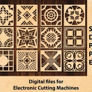 12 Square Geometric Coasters digital files for Laser Cut, SVG Cricut Cutting, CNC Router, Digital, Vector Files, Instant Download