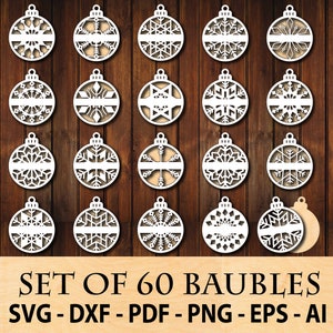 Archivos SVG de copos de nieve divididos, paquete de adornos SVG personalizables, adornos navideños en blanco, archivos de corte Glowforge, archivo láser Cricut
