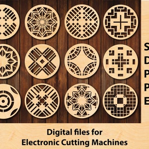 12 Coasters digital files for Laser Cut, SVG Cricut Cutting, CNC Router, Digital, Vector Files, Instant Download