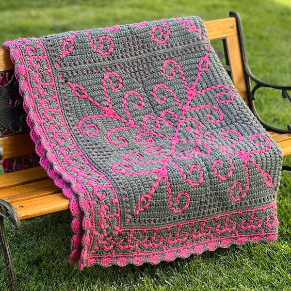FLEUR-DE-FER Mosaic Crochet Blanket pattern, Mosaic Blanket Pattern, Mosaic Crochet Pattern, Mosaic crochet blanket squares