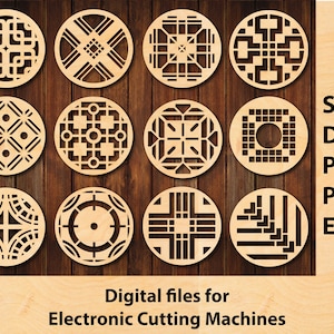 12 DXF Files Coasters for Laser Cut, SVG Cricut Cutting, CNC Router, Digital, Vector Files, Instant Download