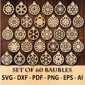 Pallina di Natale in formato SVG, 60 palline di Natale in formato SVG, decorazioni natalizie, ornamenti per l'albero di Natale in formato SVG, file tagliati al laser Cricut, Silhouette