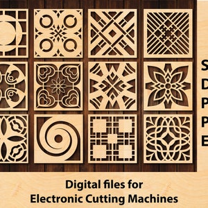 Square Coasters 12 digital files for Laser Cut, SVG Cricut Cutting, CNC Router, Digital, Vector Files, Instant Download