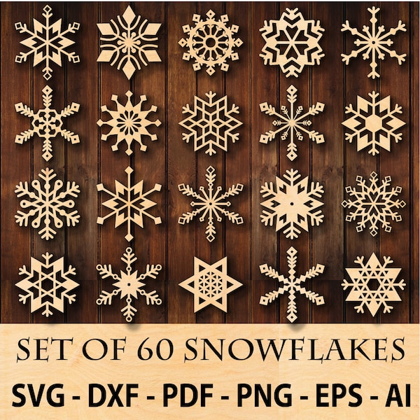 Snowflake SVG Bundle, Snowflakes Digital Download, Winter Snowflake File, Cricut, Silhouette, Glowforge (60 individual svg/png) AI, DXF