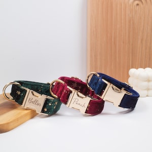 Wedding Dog Collar with Name Engraved, Personalised Star Printed Puppy Gift, Luxury Velvet Dog Accessories for Dog Parents