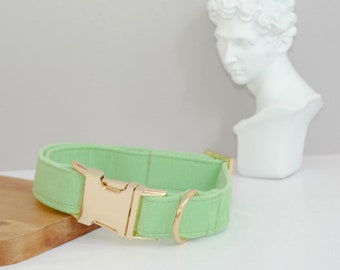 Light Green Dog Collar and Leash Bow tie set, Personalised Dog Collar, Corduroy Collar and Lead, Custom Collar Boy Dog, Wedding Dog Collar