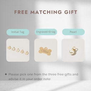 Puede incluir: Tres opciones de regalo gratis para un collar de perro personalizado: una etiqueta inicial de oro, una etiqueta de identificaci&oacute;n grabada en forma de hueso de oro con el nombre "Oliver" y una perla blanca.