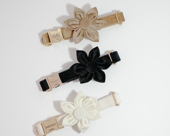 Thick Dog Flower Wedding Collar, Personalized Dog Accessories, Custom Dog Owners Gift, White Dog Collar, Green Dog Collar with Name ID Tag