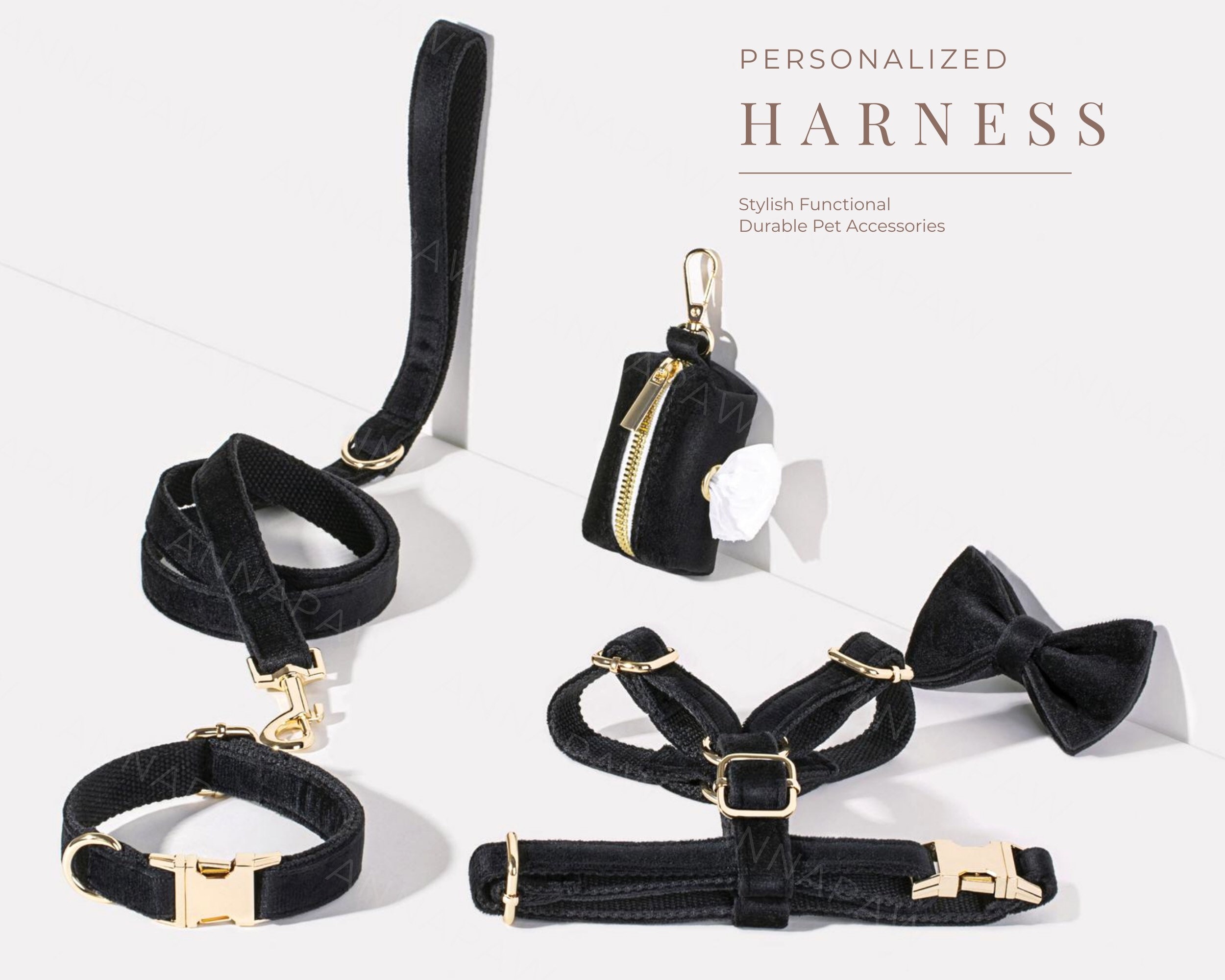 Black Dog Collar With Personalised ID Dog Wedding Puppy Collar Leash Set With Poo Bag Holder custom Dog Collar Leash With Gold Hardware Etsy UK