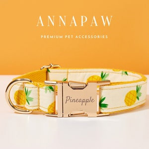 Conjunto de collar y correa de perro con estampado de piña, pajarita hecha a mano para cachorro, collar y correa de perro personalizados para regalo de cumpleaños, collar elegante para perro.