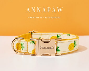 Ananas Print Hundehalsband Leine Fliege Set, handgemachte Welpen Kragen Fliege, personalisierte Hundehalsband Leine für Geburtstagsgeschenk, schickes Hundehalsband