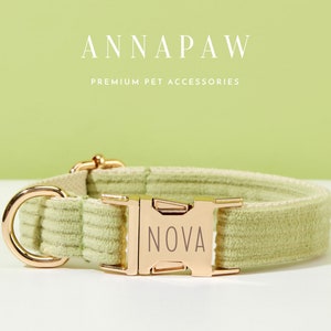 Personalized Avocado Corduroy Dog Collar Lead Set,Luxurious Dog Collar Bowtie Set,Collar for Wedding Gift,Free Engraved Name on Puppy Collar