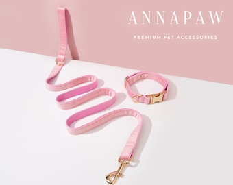 Custom Hot Pink Velvet Dog Collar Bow tie Set,Handmade Puppy Collar Leash Set,Fancy Dog Collar Leash Bowtie For Birthday Gift