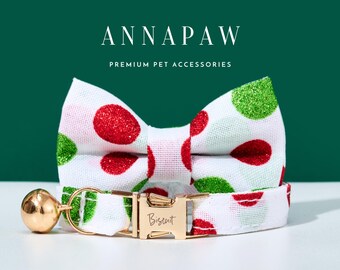Personalized Polka Dot Cat Collar Bell,Handmade Puppy Collar Leash for Christmas Gifts,Holiday Pet Collar for Family Gifts,Gifts for Her