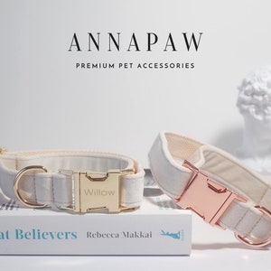 White Dog Collar with Name, Thick Velvet Dog Collar Wedding, Luxury Pet Puppy Collar for Small Dogs, Engraved Gold Buckle with Design image 5